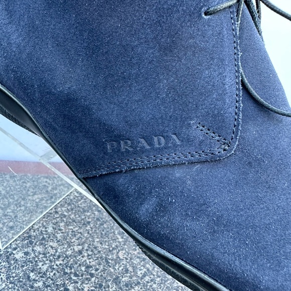 Prada Chelsea Chukka Boots Suede Navy Blue Mens 12. - Picture 5 of 12